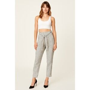 Jules & Leopold Linen Blend Pants‎ Large Black White Windowpane Check Tie Waist